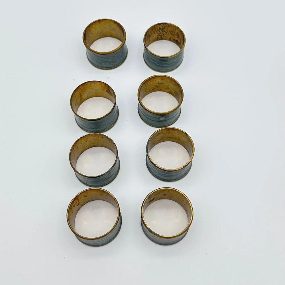 Vintage Napkin Rings Set of 8 Gray Enamel Brass Faux Pearlized Marbled